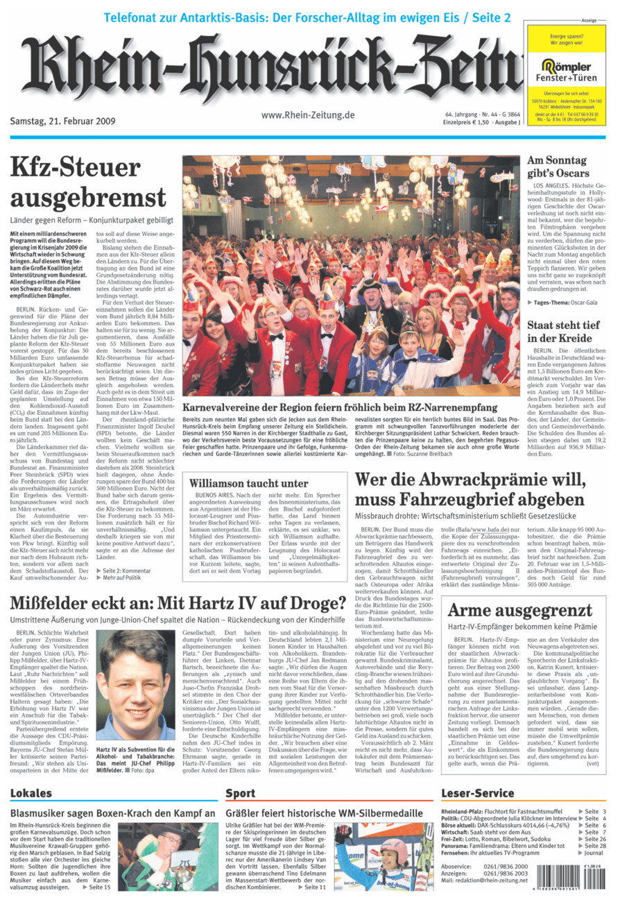 Rhein-Hunsrück-Zeitung vom Samstag, 21.02.2009