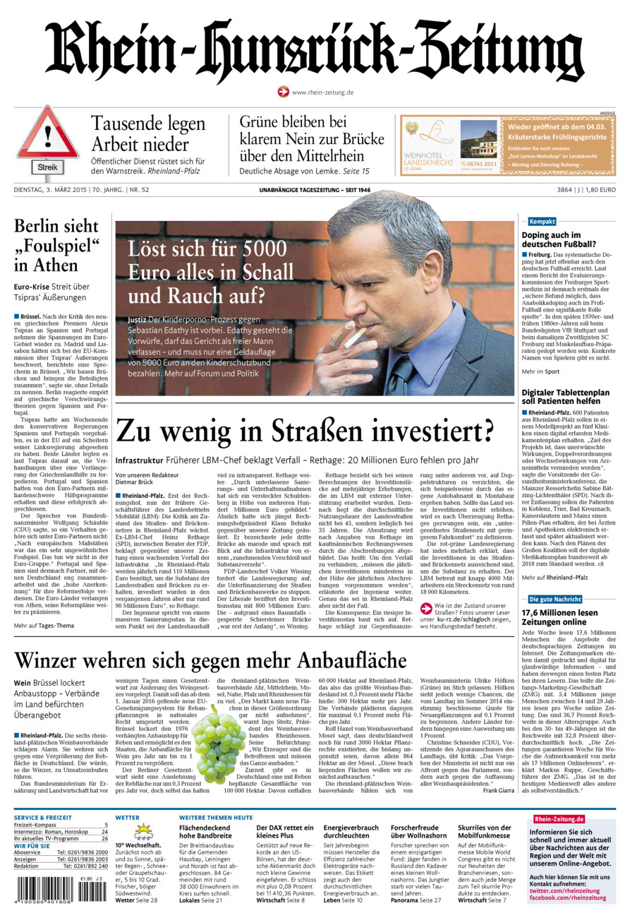 Rhein-Hunsrück-Zeitung vom Dienstag, 03.03.2015