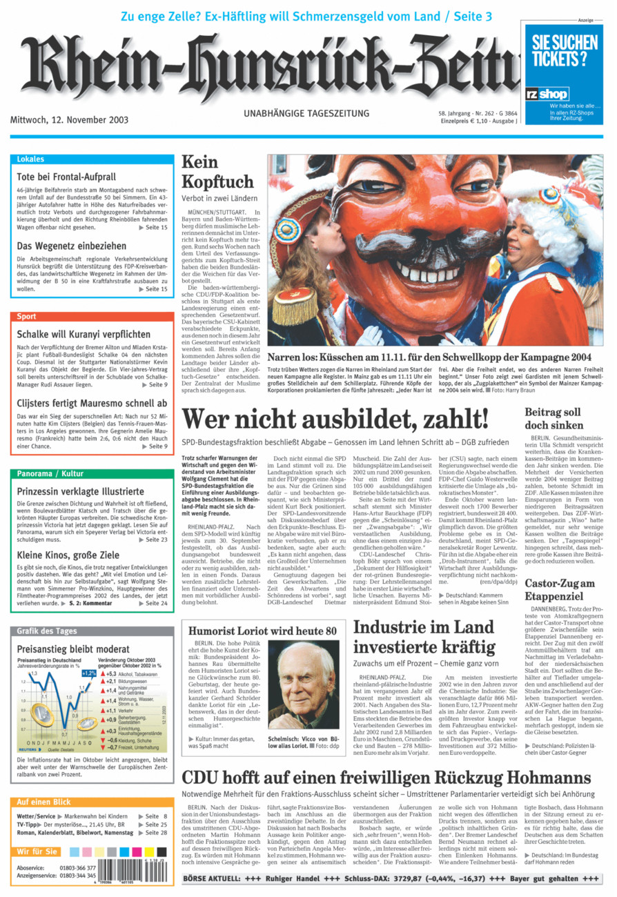 Rhein-Hunsrück-Zeitung vom Mittwoch, 12.11.2003