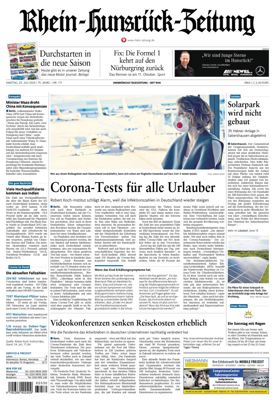 Rhein-Hunsrück-Zeitung vom Samstag, 25.07.2020