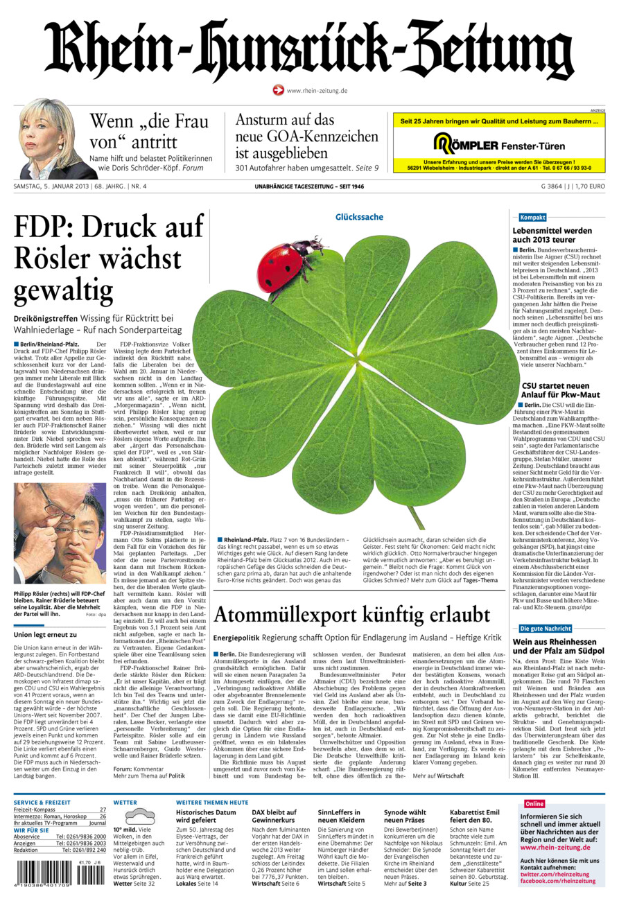 Rhein-Hunsrück-Zeitung vom Samstag, 05.01.2013