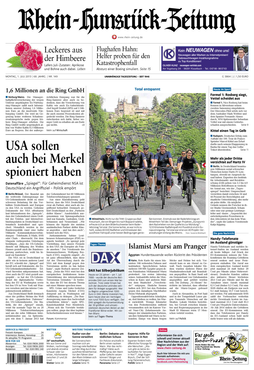 Rhein-Hunsrück-Zeitung vom Montag, 01.07.2013