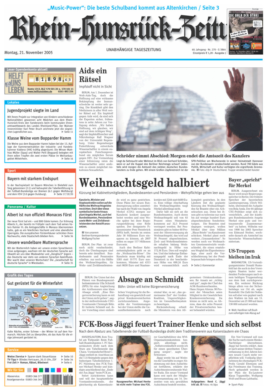 Rhein-Hunsrück-Zeitung vom Montag, 21.11.2005