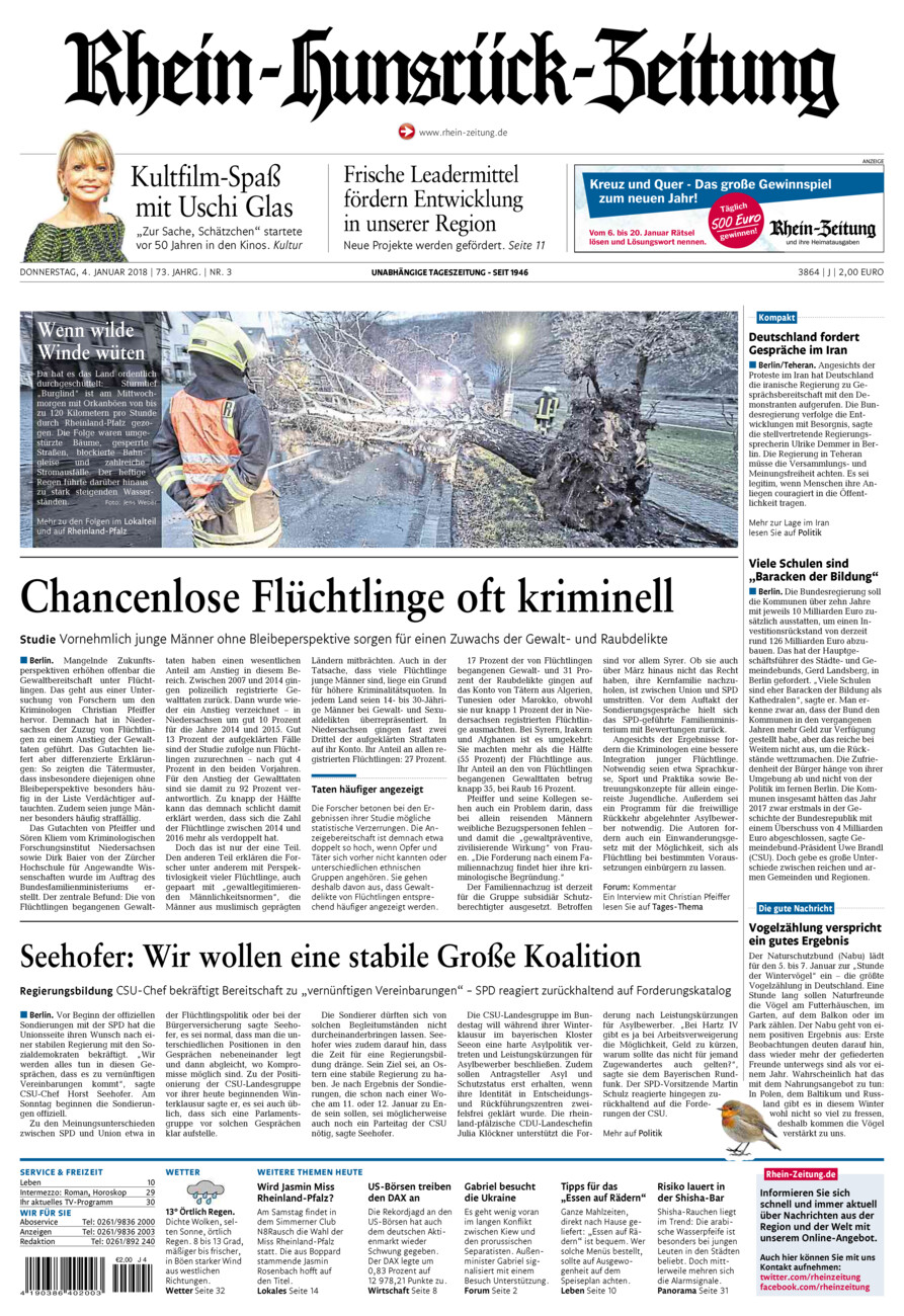 Rhein-Hunsrück-Zeitung vom Donnerstag, 04.01.2018