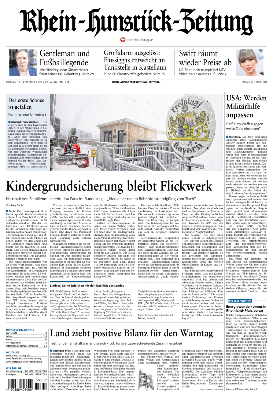 Rhein-Hunsrück-Zeitung vom Freitag, 13.09.2024