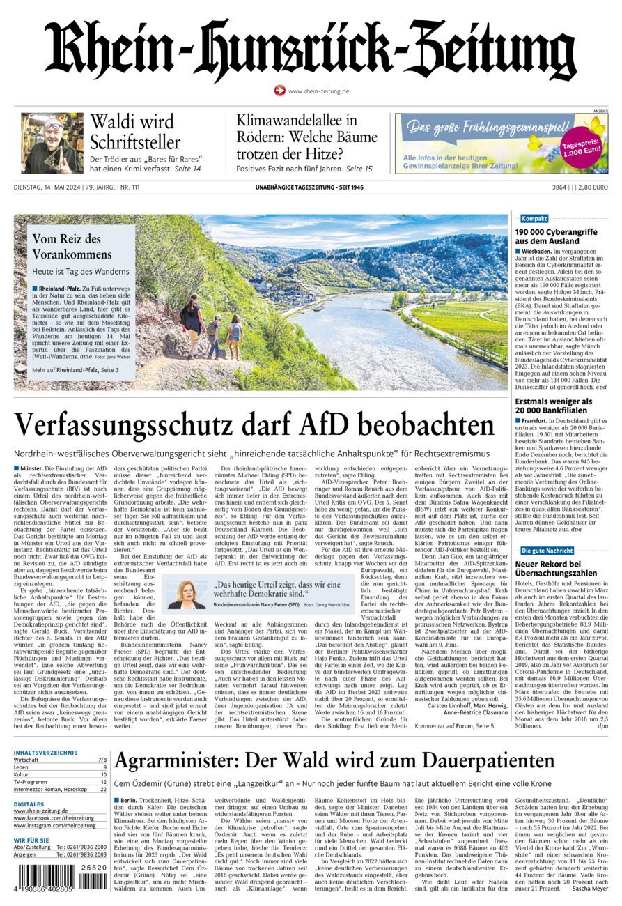 Rhein-Hunsrück-Zeitung vom Dienstag, 14.05.2024
