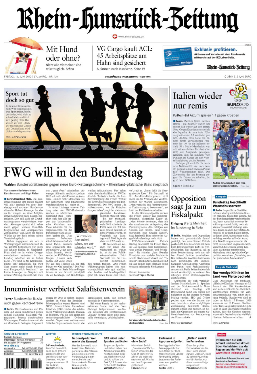 Rhein-Hunsrück-Zeitung vom Freitag, 15.06.2012