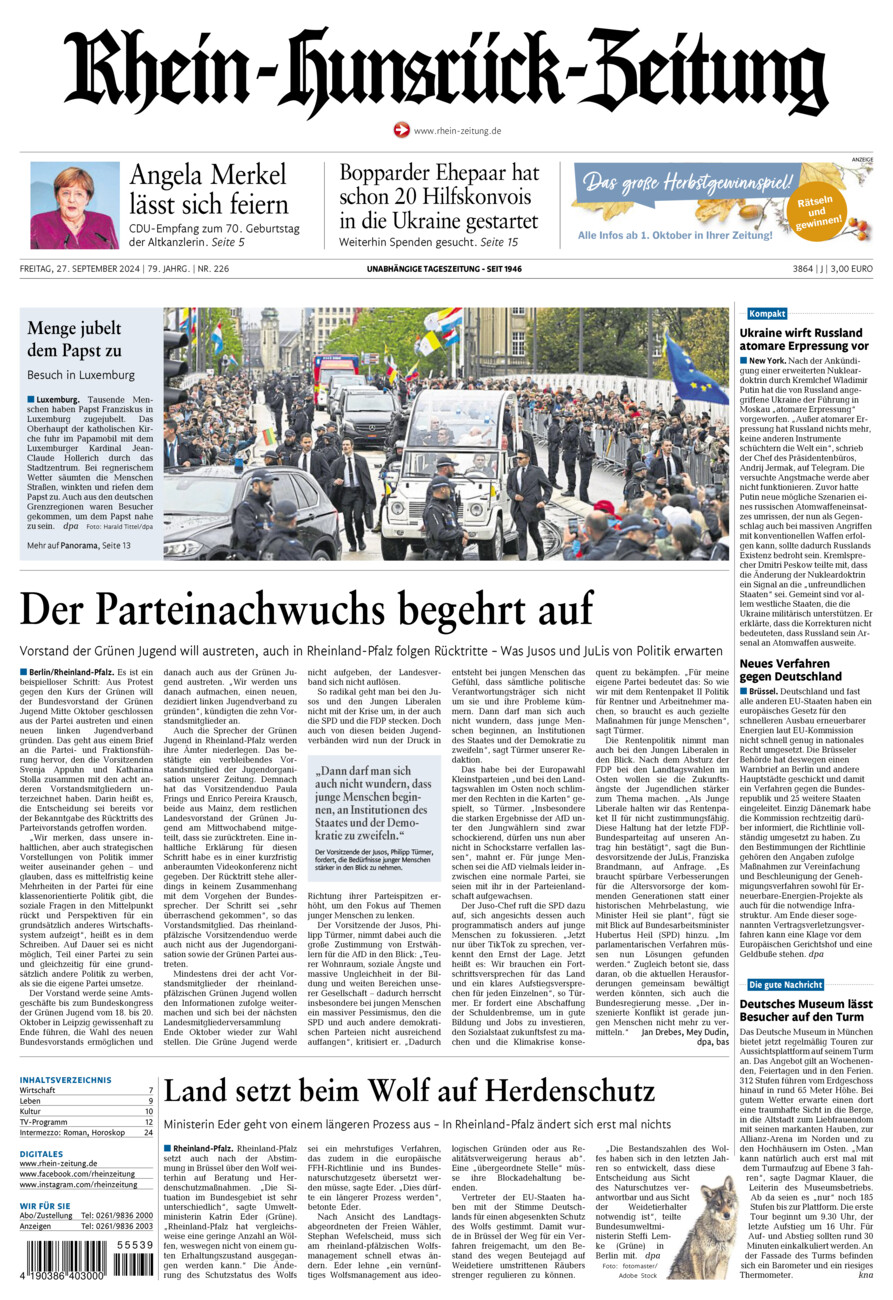 Rhein-Hunsrück-Zeitung vom Freitag, 27.09.2024