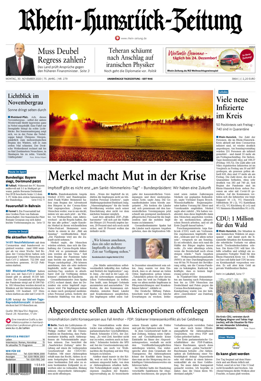 Rhein-Hunsrück-Zeitung vom Montag, 30.11.2020