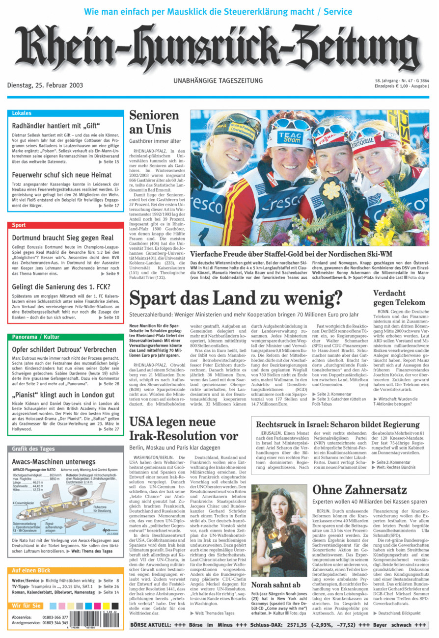 Rhein-Hunsrück-Zeitung vom Dienstag, 25.02.2003