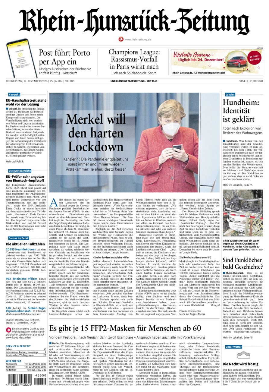 Rhein-Hunsrück-Zeitung vom Donnerstag, 10.12.2020