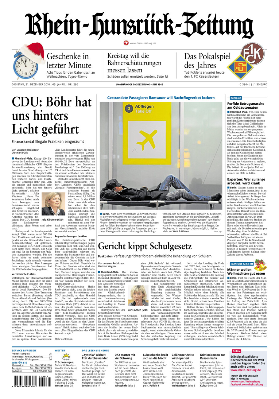 Rhein-Hunsrück-Zeitung vom Dienstag, 21.12.2010