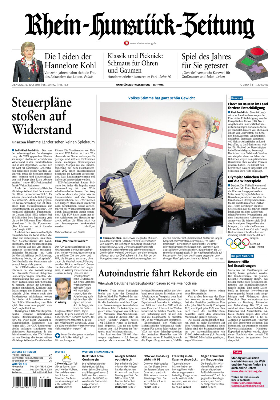 Rhein-Hunsrück-Zeitung vom Dienstag, 05.07.2011