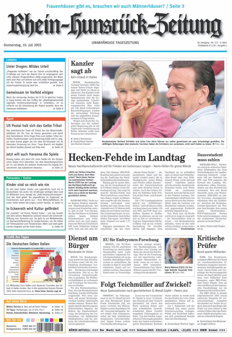 Rhein-Hunsrück-Zeitung vom Donnerstag, 10.07.2003