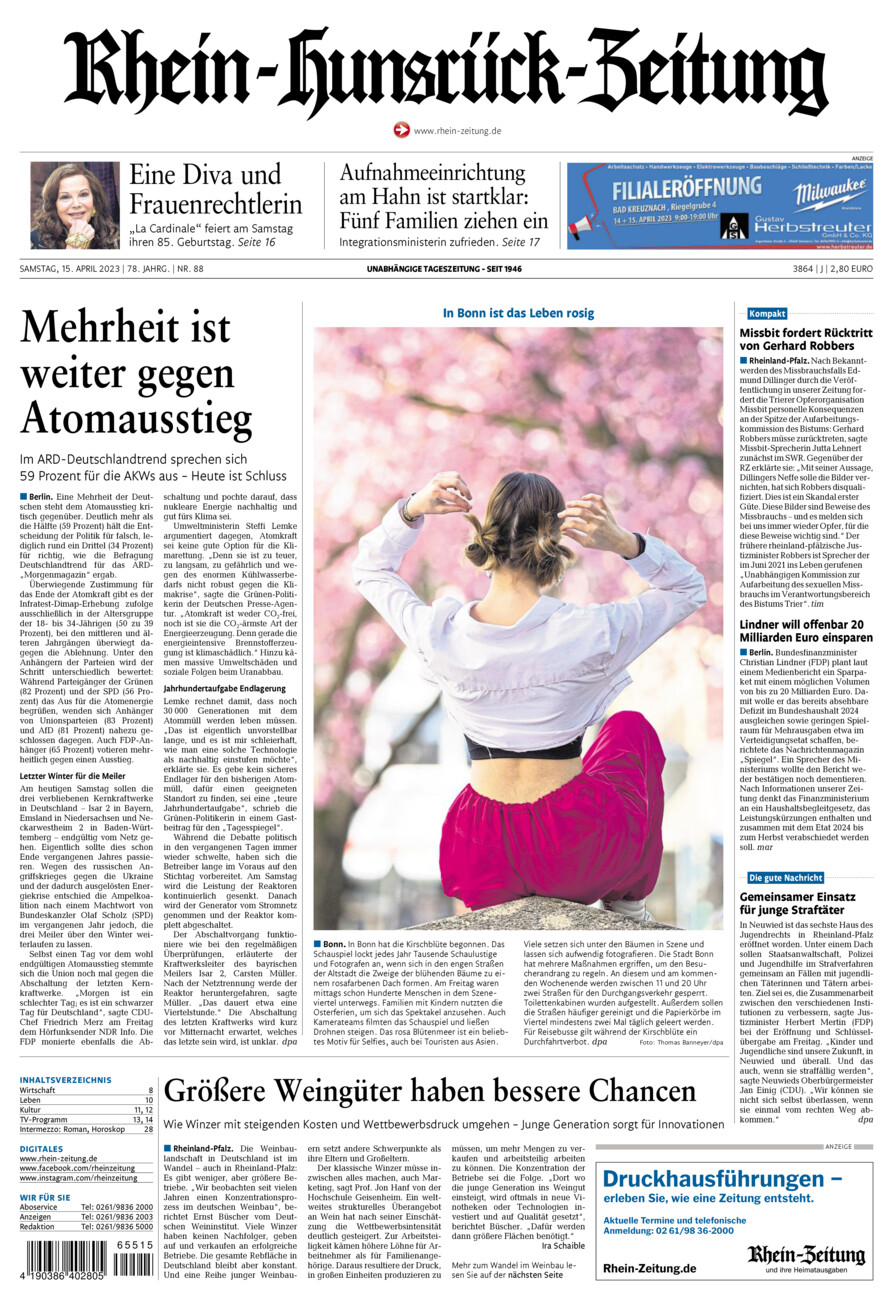 Rhein-Hunsrück-Zeitung vom Samstag, 15.04.2023