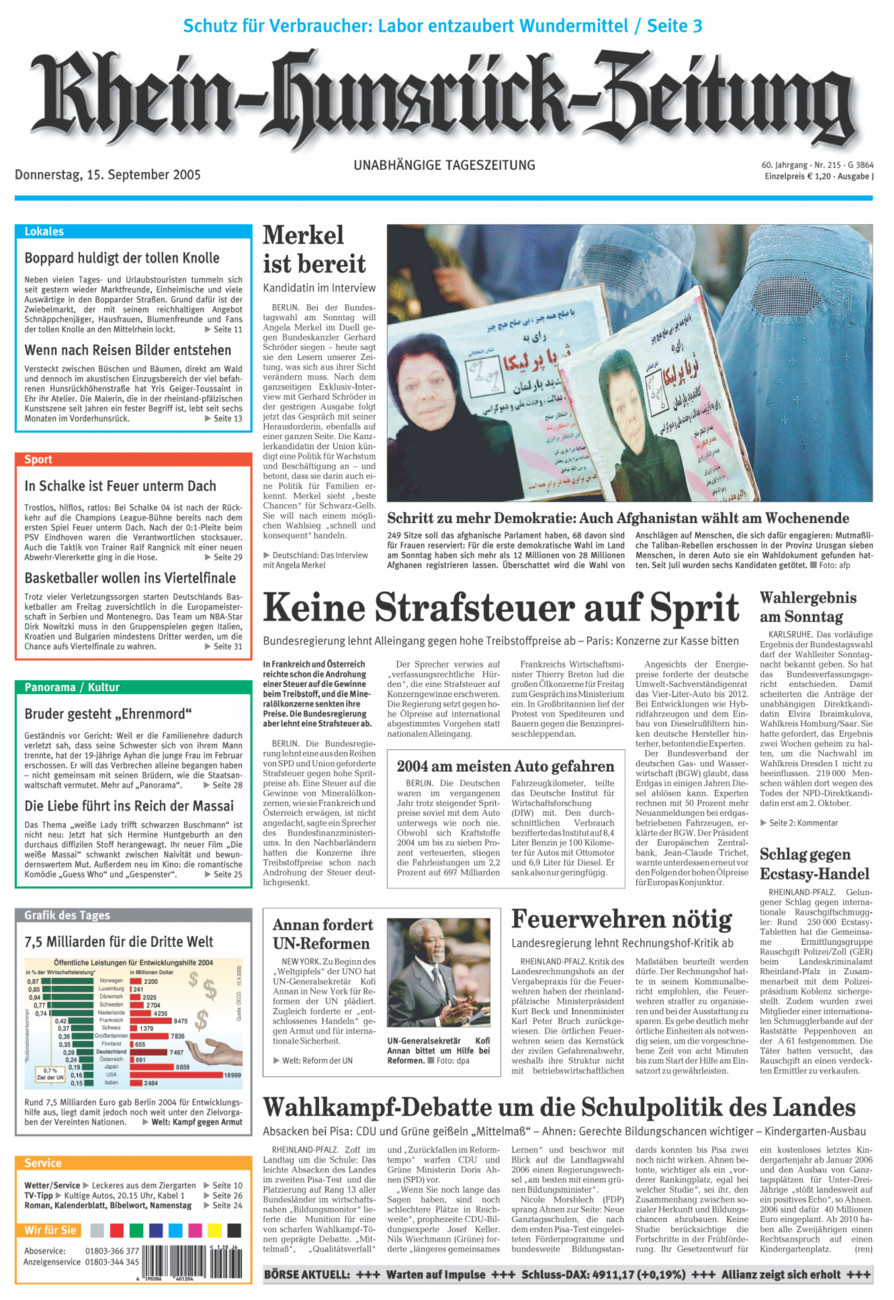 Rhein-Hunsrück-Zeitung vom Donnerstag, 15.09.2005