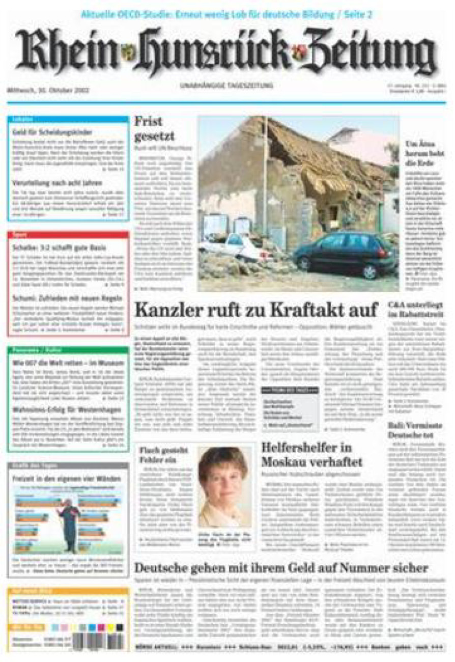 Rhein-Hunsrück-Zeitung vom Mittwoch, 30.10.2002