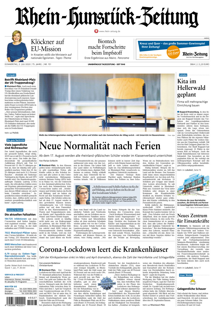 Rhein-Hunsrück-Zeitung vom Donnerstag, 02.07.2020