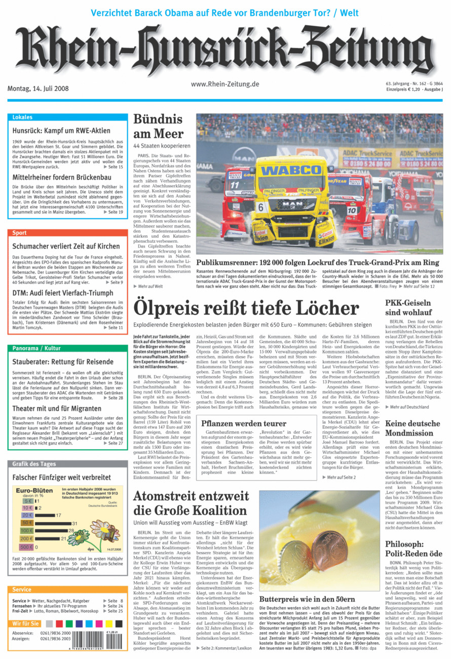 Rhein-Hunsrück-Zeitung vom Montag, 14.07.2008
