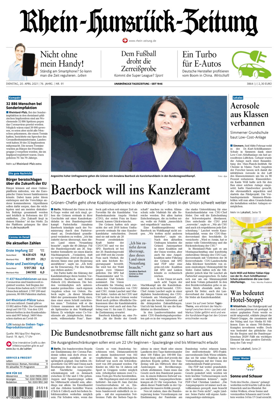 Rhein-Hunsrück-Zeitung vom Dienstag, 20.04.2021
