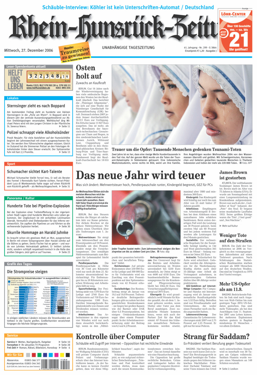 Rhein-Hunsrück-Zeitung vom Mittwoch, 27.12.2006