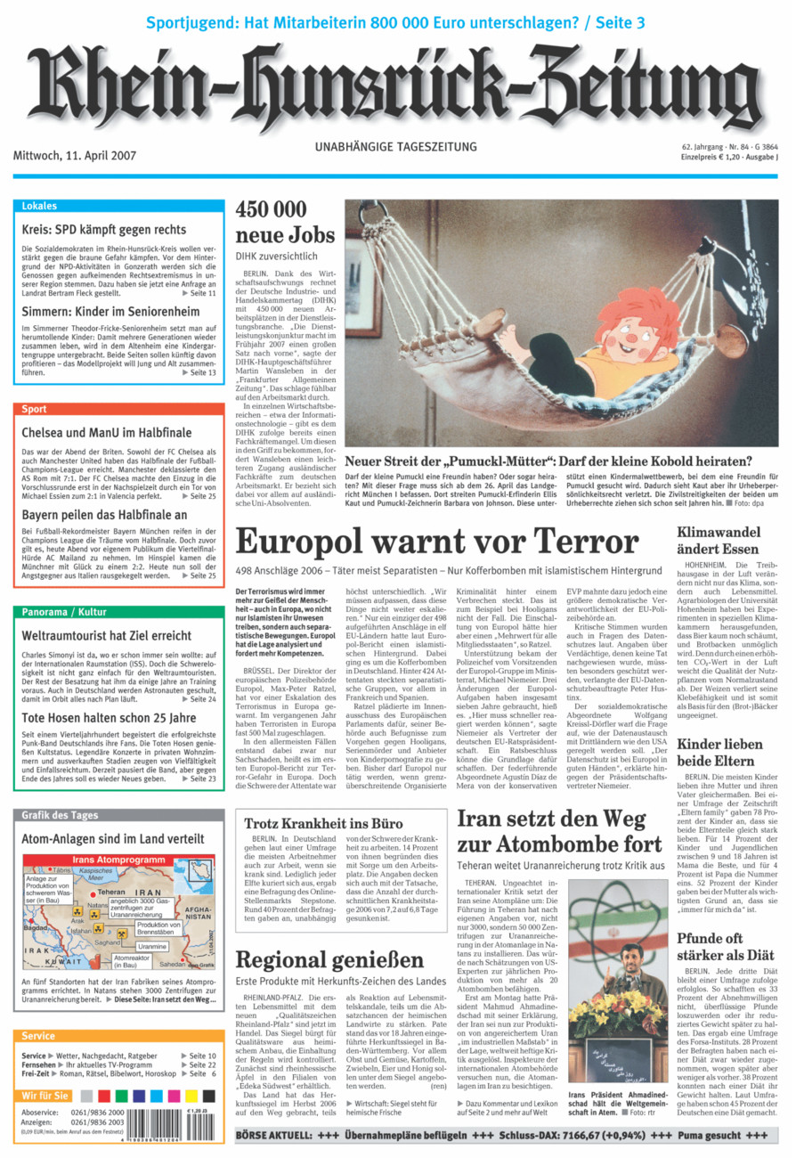 Rhein-Hunsrück-Zeitung vom Mittwoch, 11.04.2007