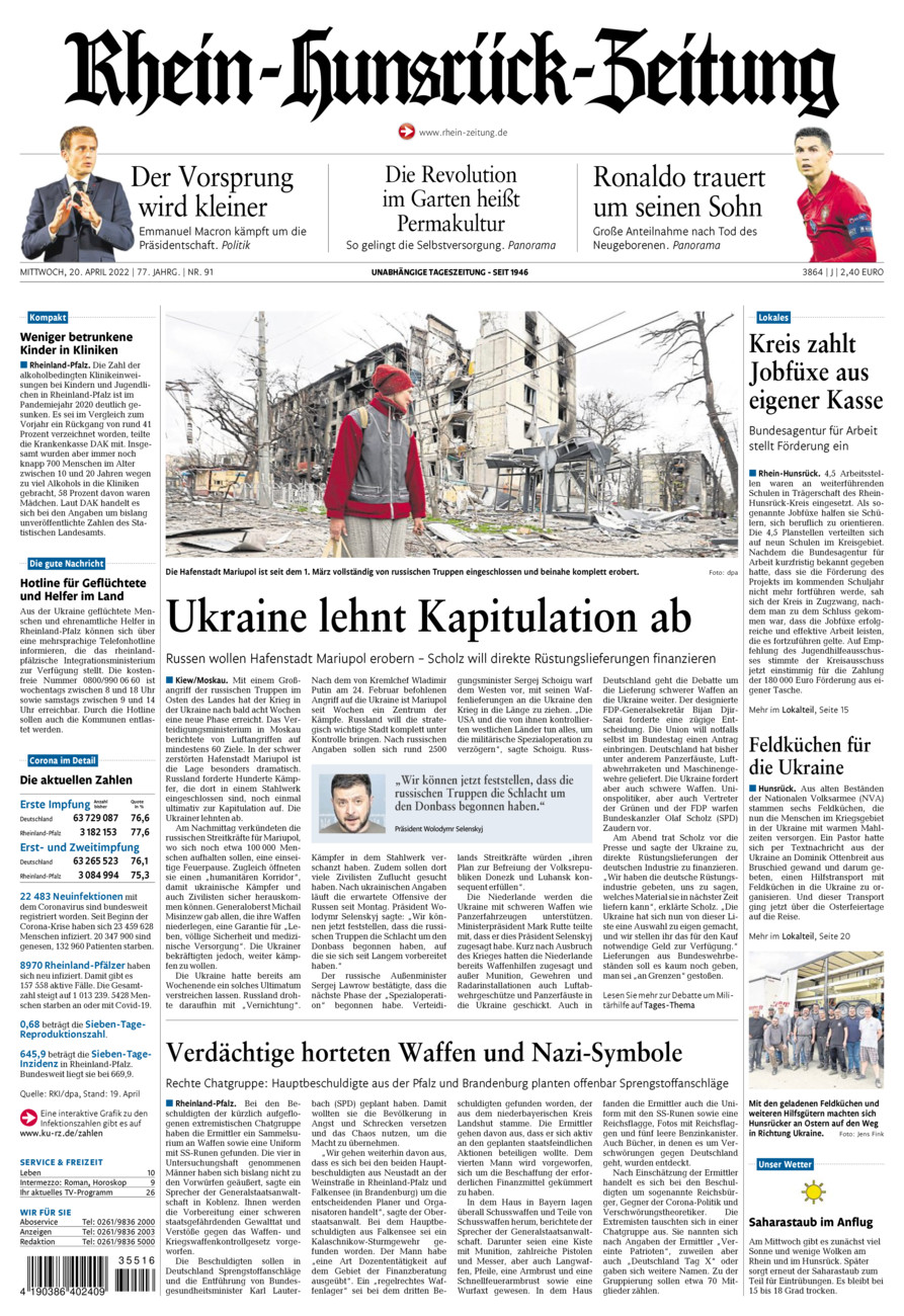 Rhein-Hunsrück-Zeitung vom Mittwoch, 20.04.2022