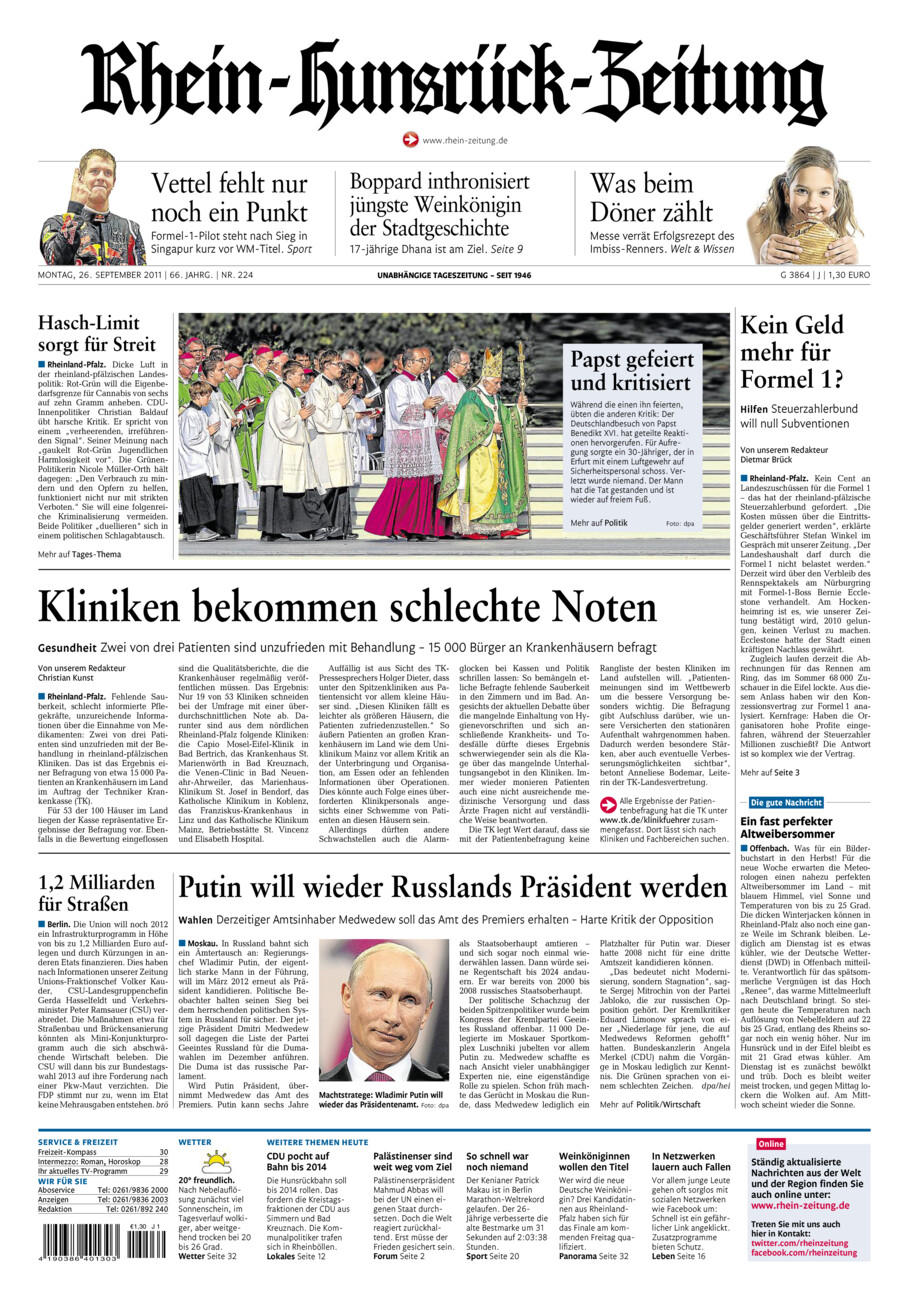 Rhein-Hunsrück-Zeitung vom Montag, 26.09.2011