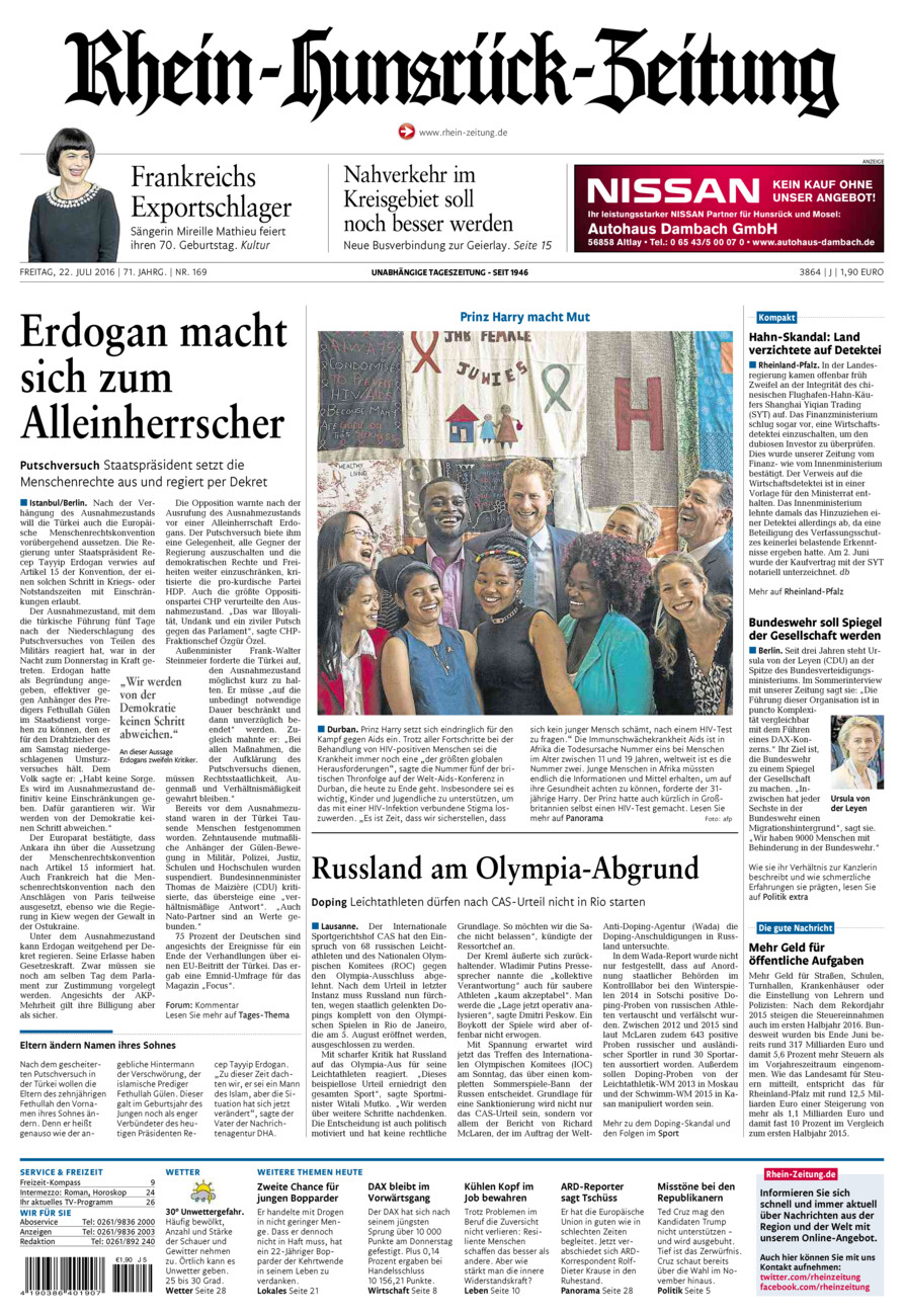 Rhein-Hunsrück-Zeitung vom Freitag, 22.07.2016