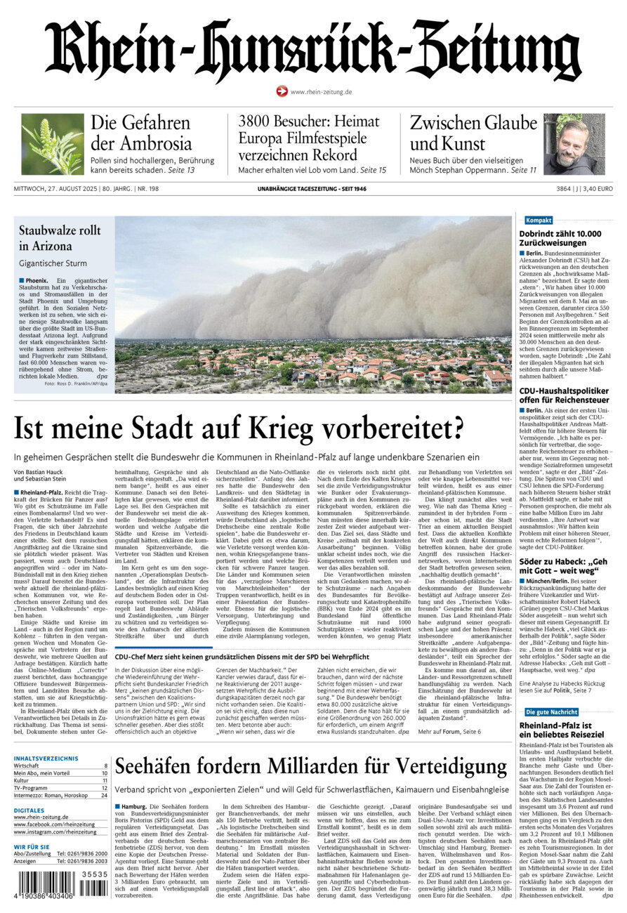 Rhein-Hunsrück-Zeitung vom Mittwoch, 27.08.2025