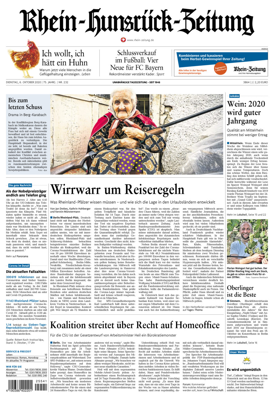 Rhein-Hunsrück-Zeitung vom Dienstag, 06.10.2020