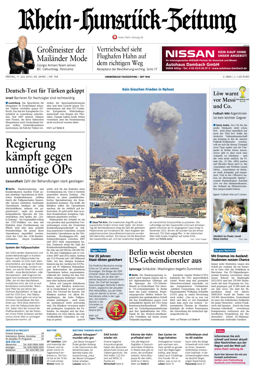 Rhein-Hunsrück-Zeitung vom Freitag, 11.07.2014