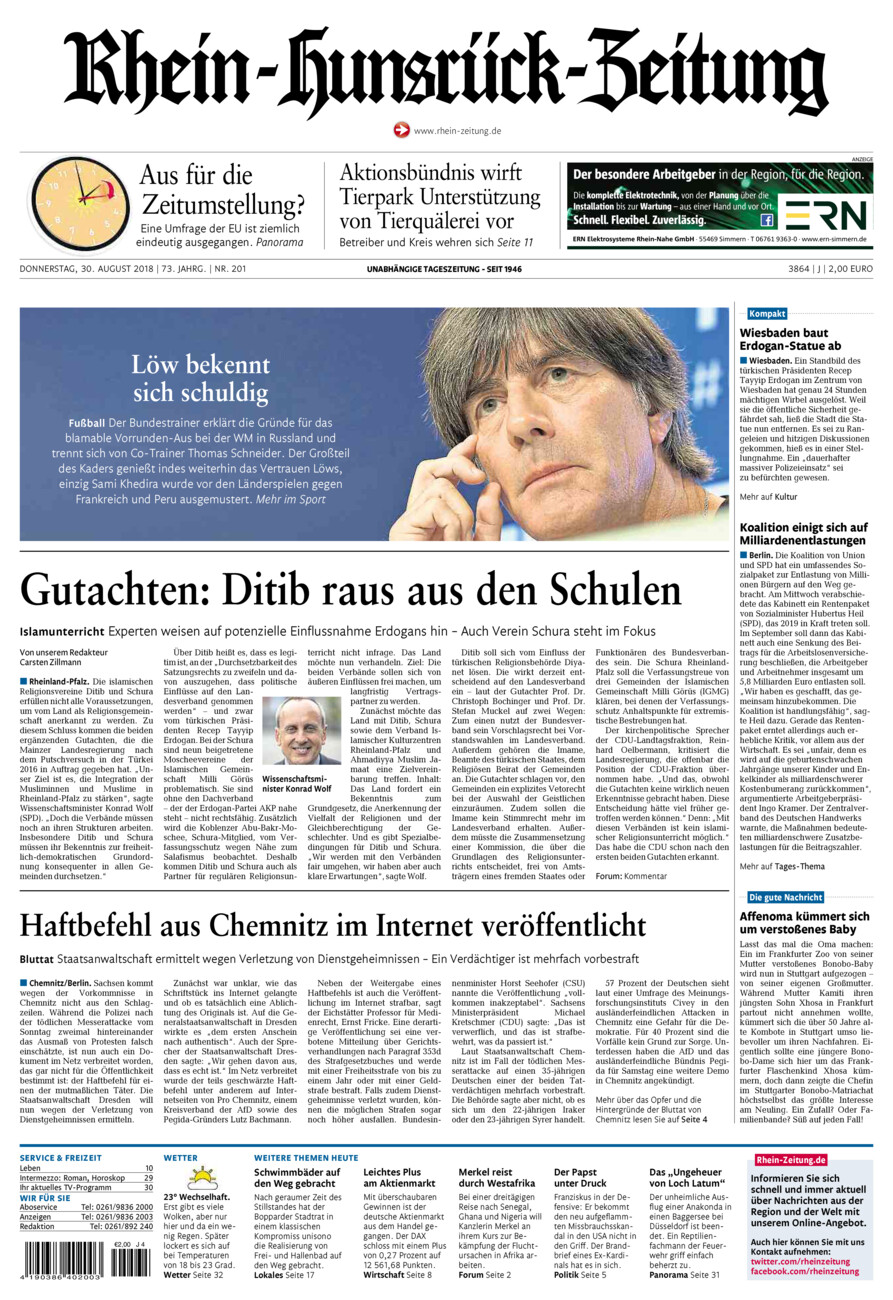 Rhein-Hunsrück-Zeitung vom Donnerstag, 30.08.2018