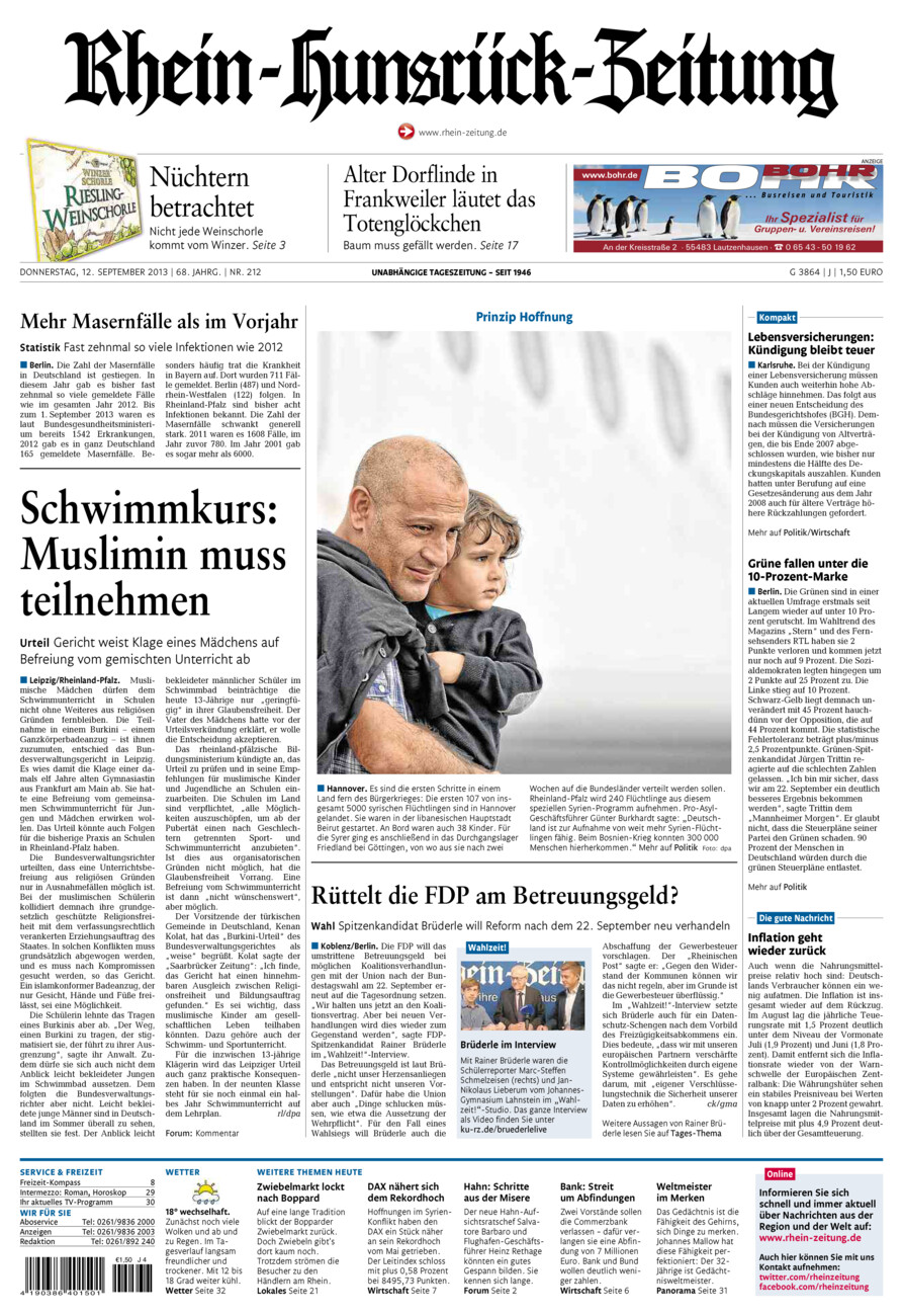 Rhein-Hunsrück-Zeitung vom Donnerstag, 12.09.2013