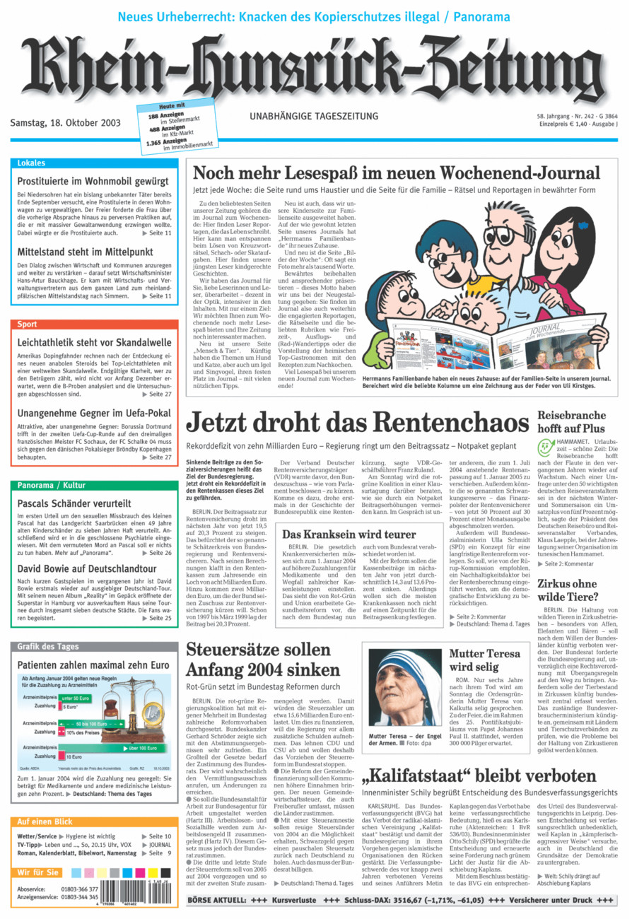 Rhein-Hunsrück-Zeitung vom Samstag, 18.10.2003