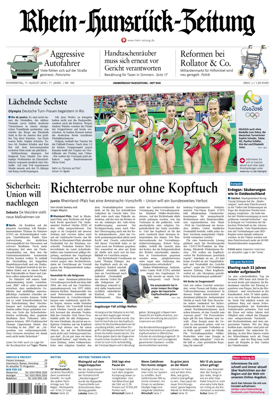 Rhein-Hunsrück-Zeitung vom Donnerstag, 11.08.2016