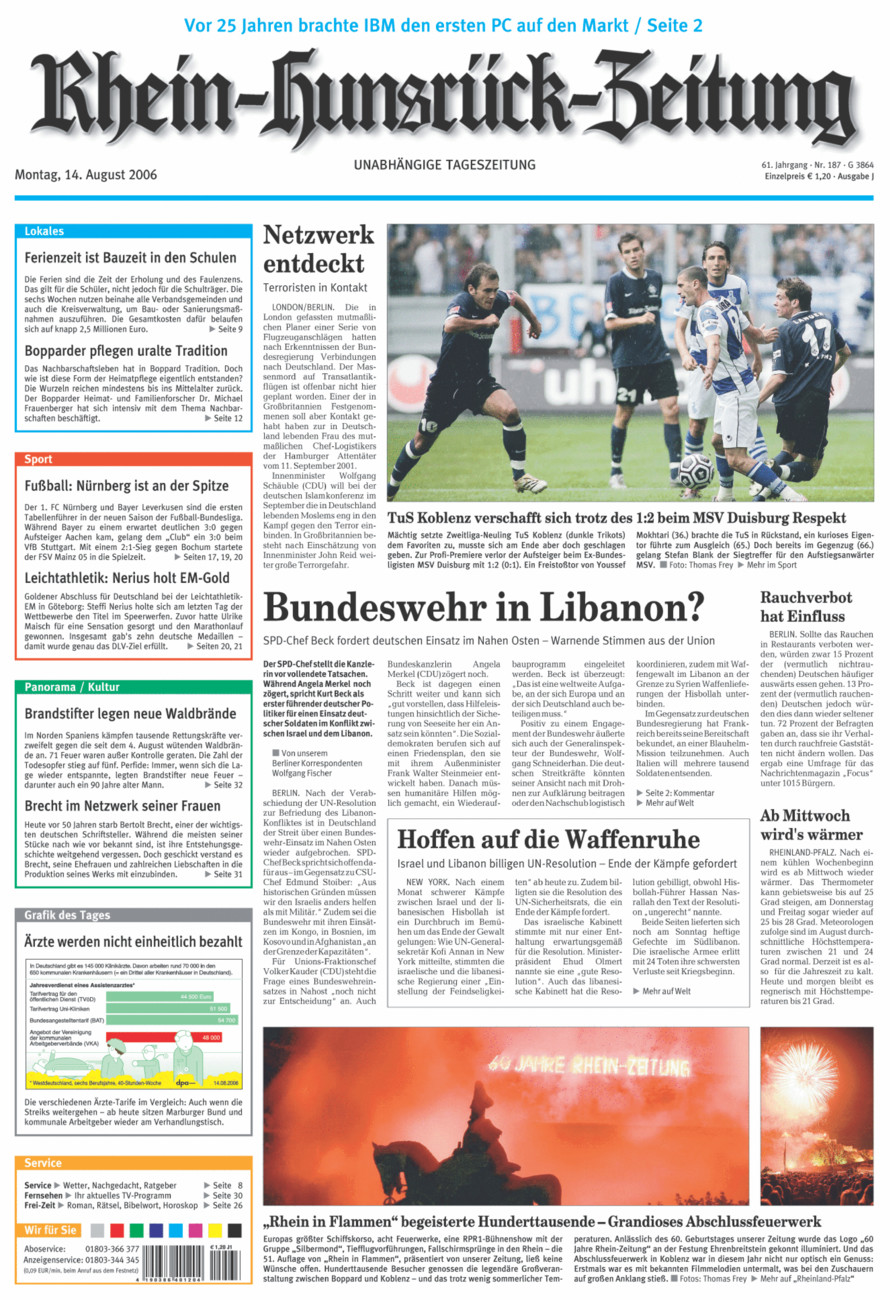 Rhein-Hunsrück-Zeitung vom Montag, 14.08.2006