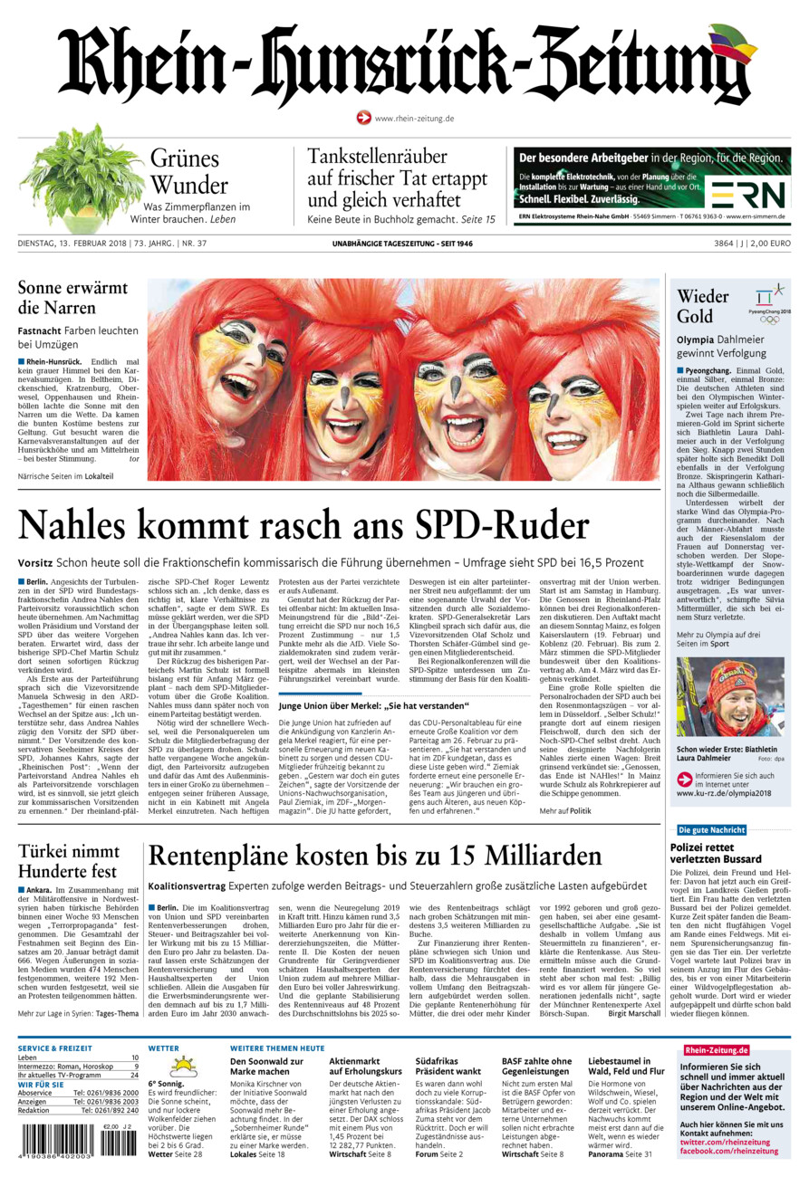 Rhein-Hunsrück-Zeitung vom Dienstag, 13.02.2018