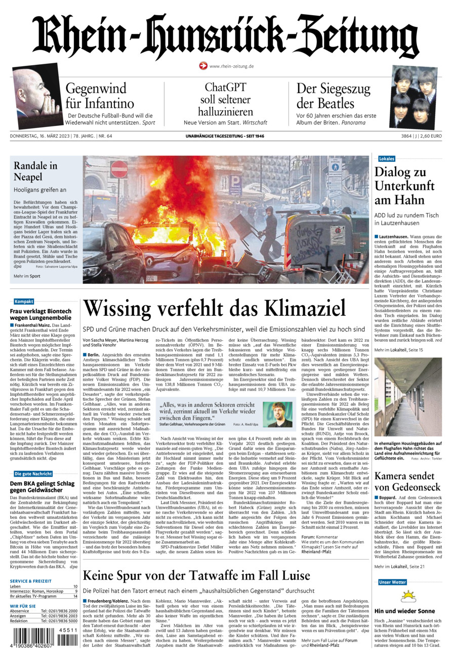 Rhein-Hunsrück-Zeitung vom Donnerstag, 16.03.2023