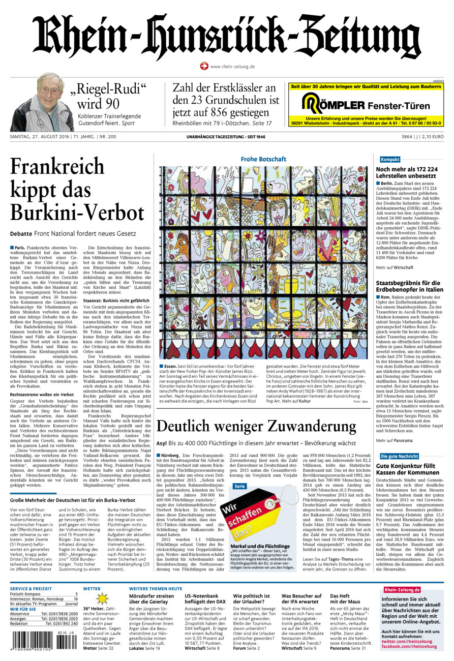 Rhein-Hunsrück-Zeitung vom Samstag, 27.08.2016