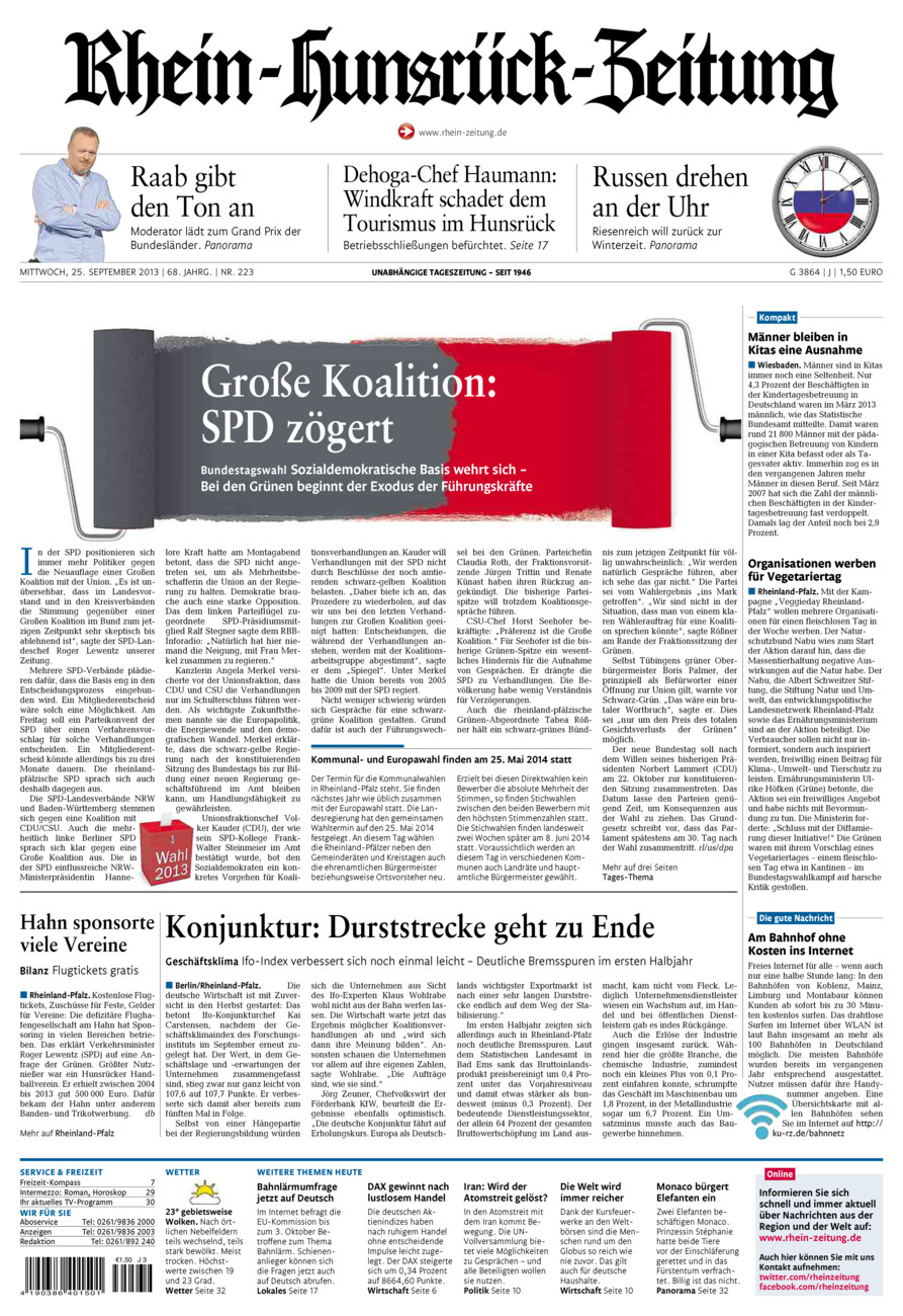 Rhein-Hunsrück-Zeitung vom Mittwoch, 25.09.2013