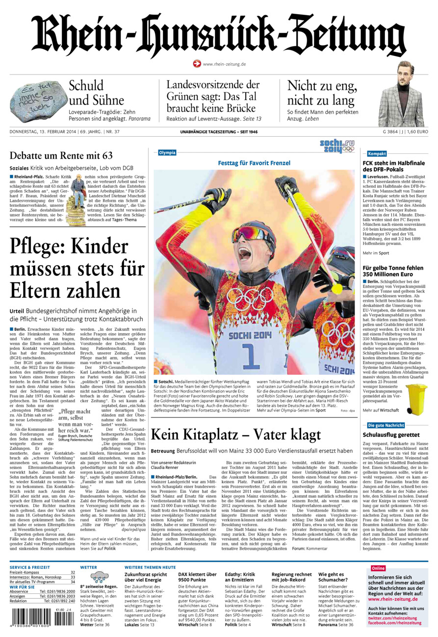 Rhein-Hunsrück-Zeitung vom Donnerstag, 13.02.2014