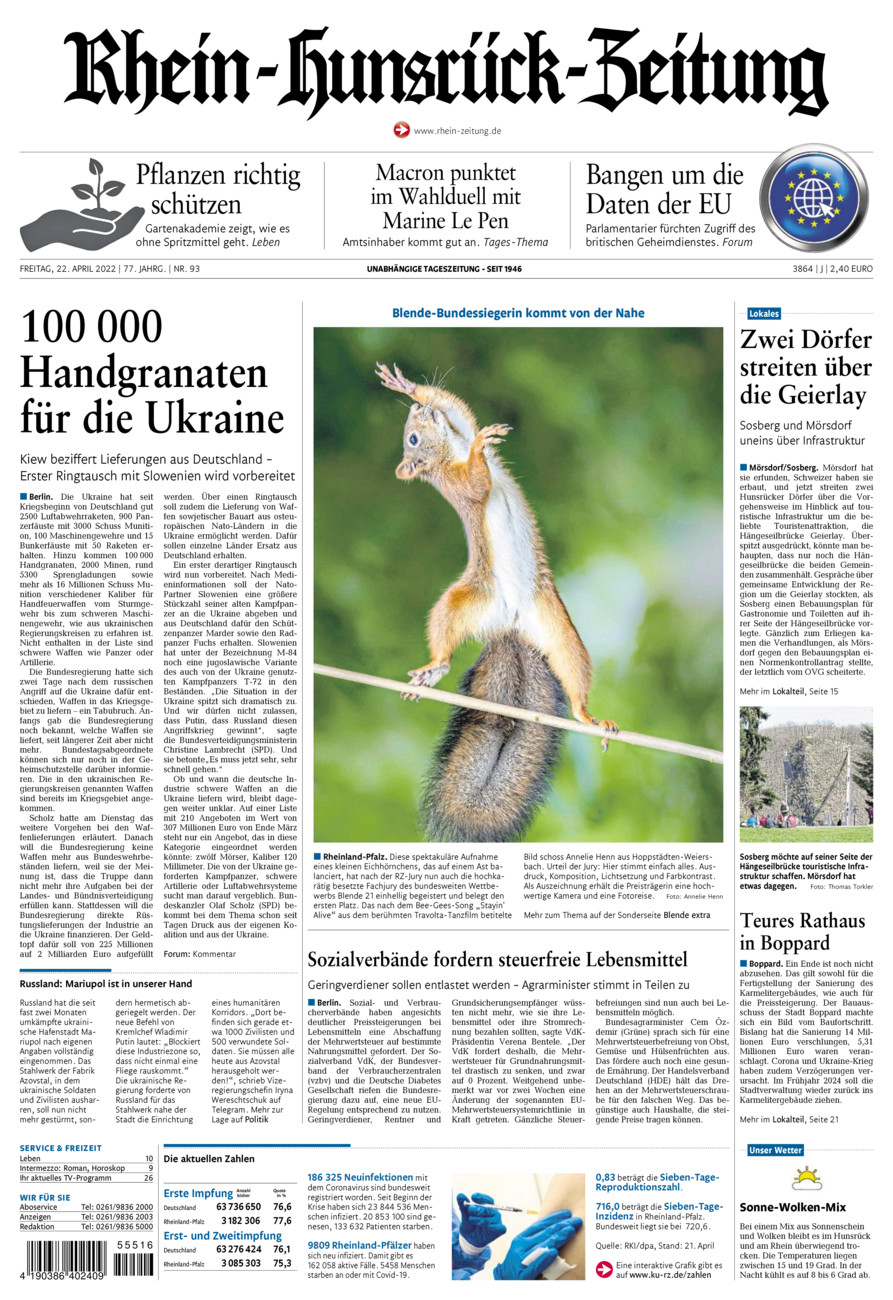 Rhein-Hunsrück-Zeitung vom Freitag, 22.04.2022