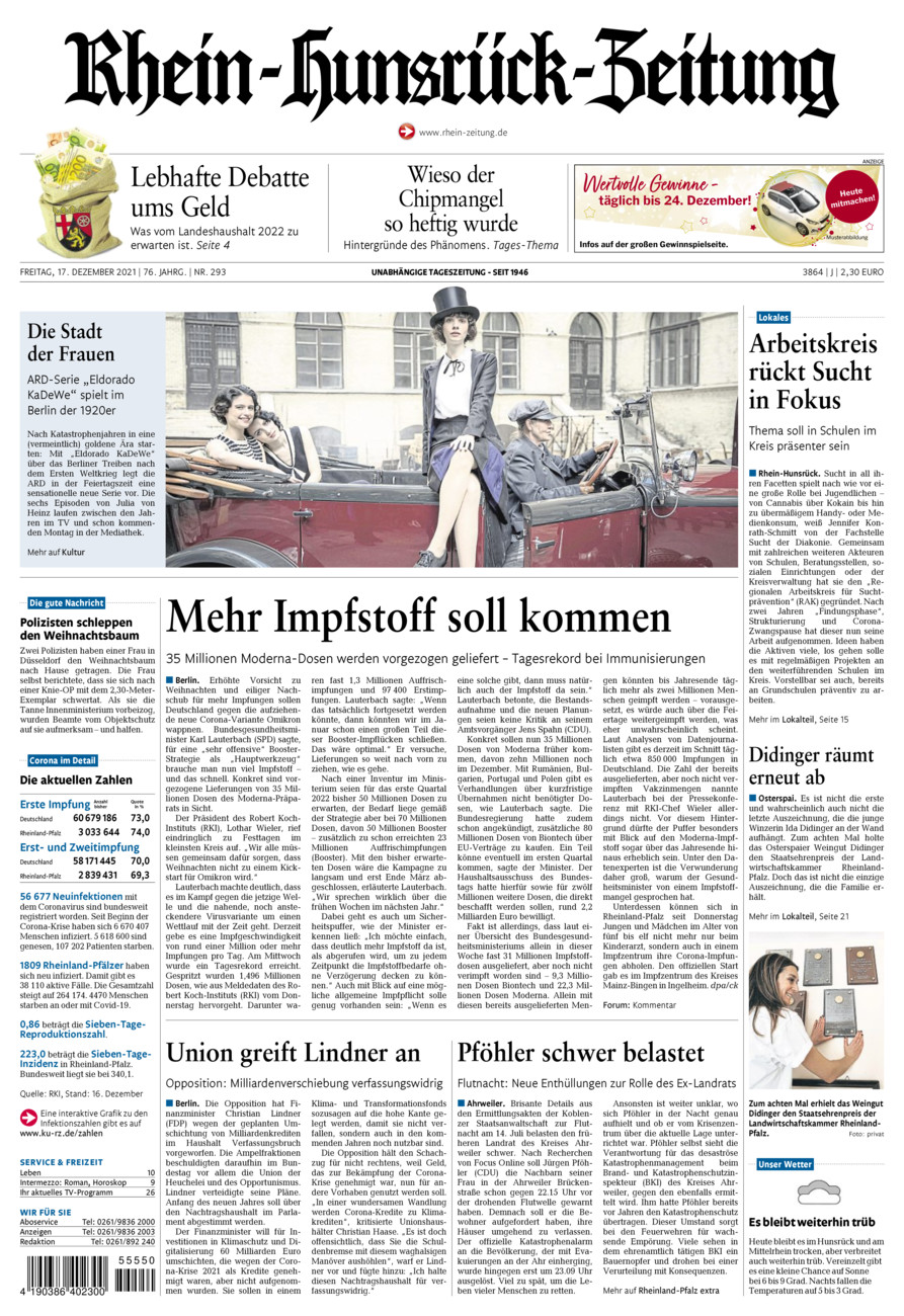 Rhein-Hunsrück-Zeitung vom Freitag, 17.12.2021