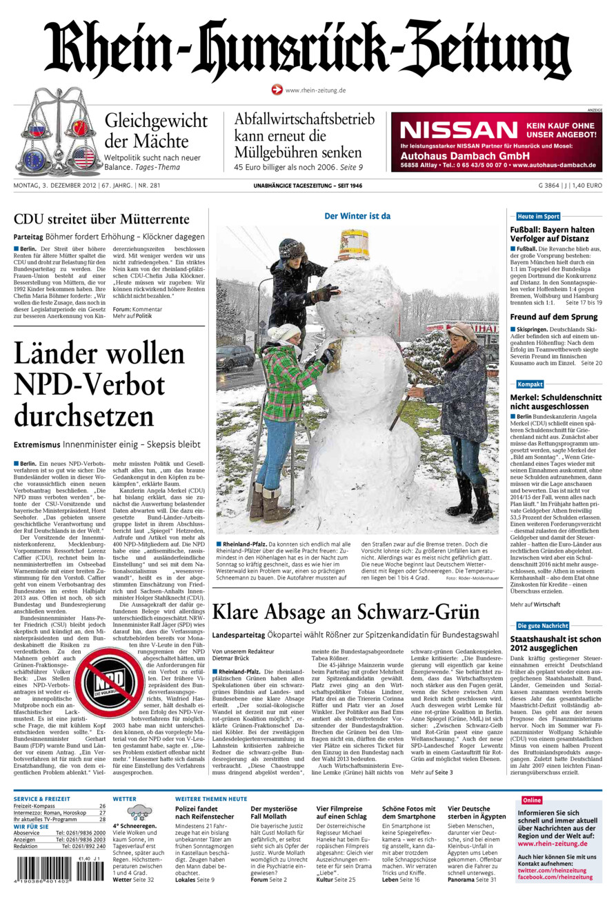 Rhein-Hunsrück-Zeitung vom Montag, 03.12.2012