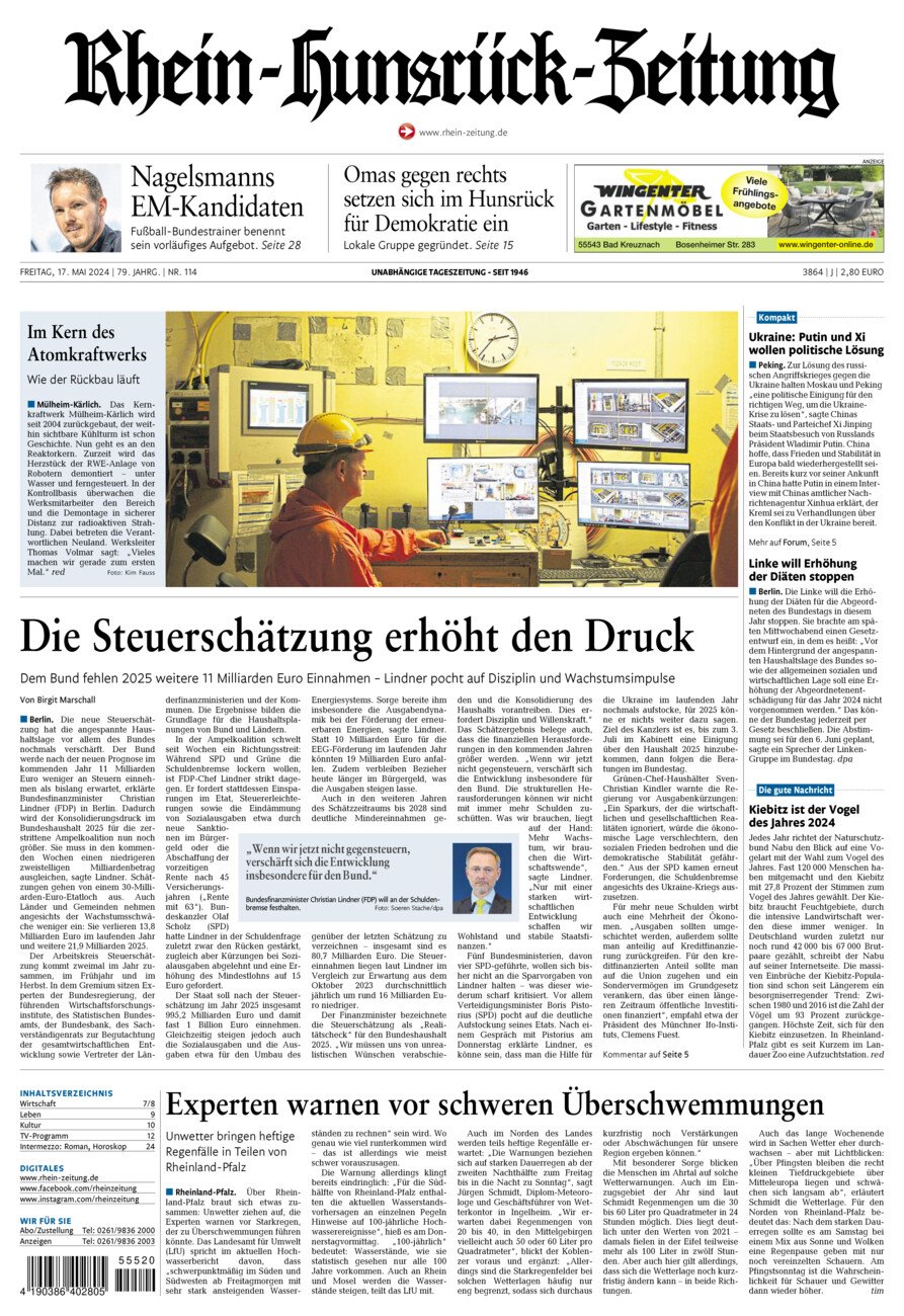 Rhein-Hunsrück-Zeitung vom Freitag, 17.05.2024