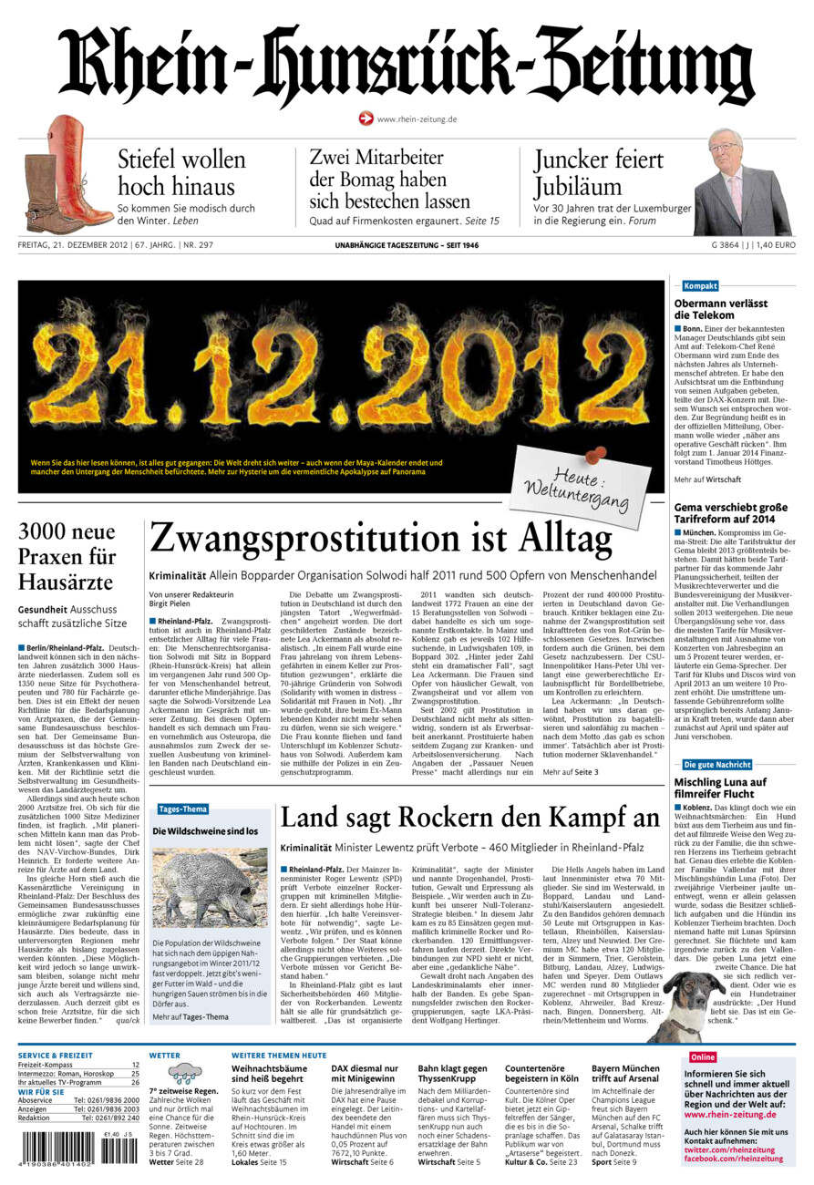 Rhein-Hunsrück-Zeitung vom Freitag, 21.12.2012