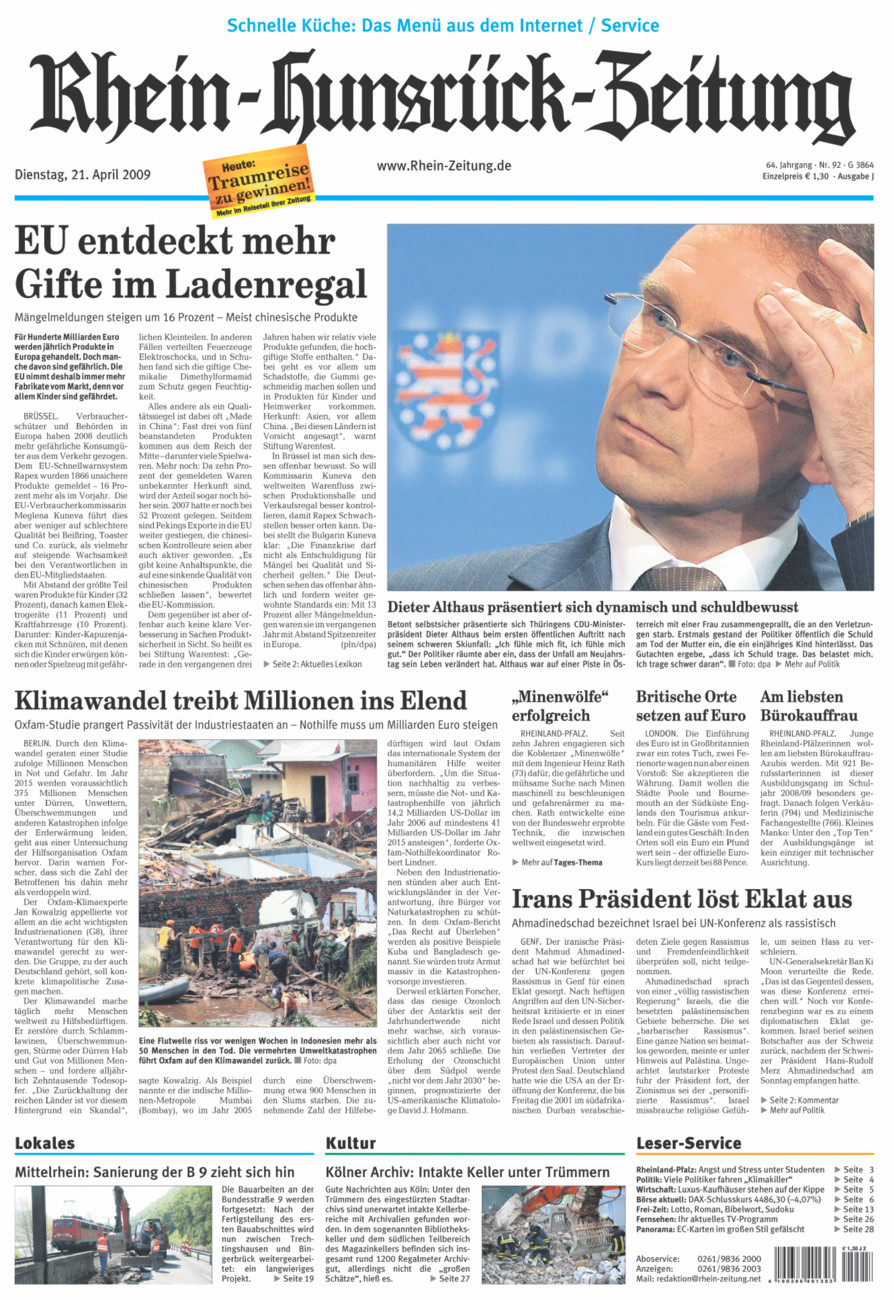 Rhein-Hunsrück-Zeitung vom Dienstag, 21.04.2009
