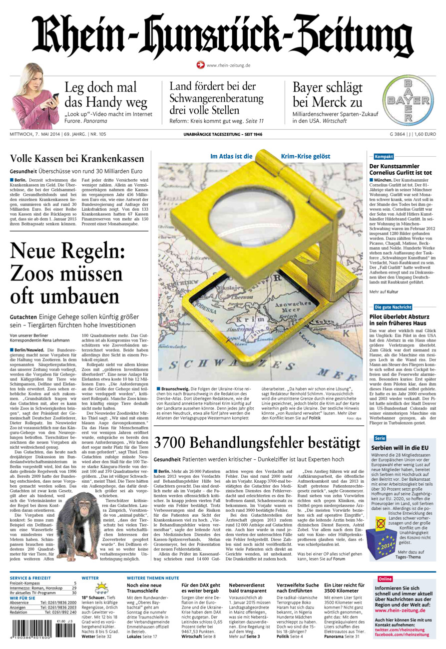 Rhein-Hunsrück-Zeitung vom Mittwoch, 07.05.2014