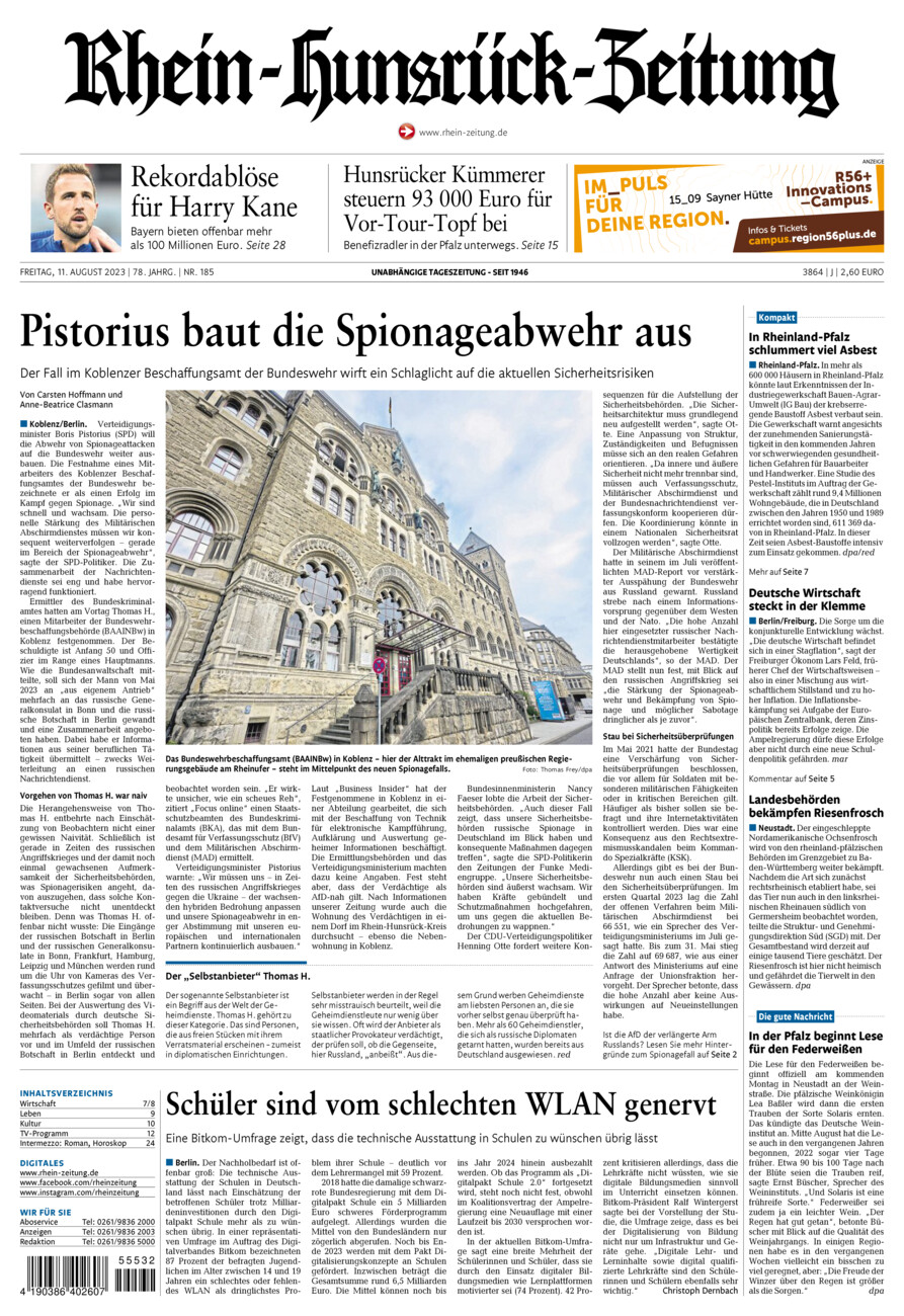 Rhein-Hunsrück-Zeitung vom Freitag, 11.08.2023